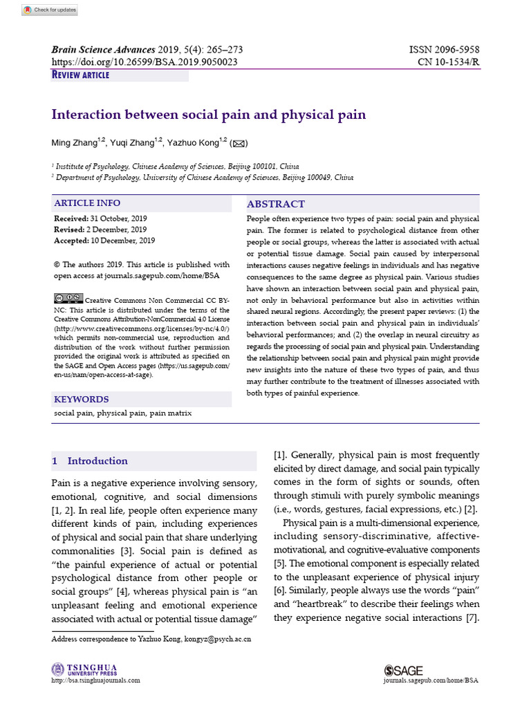 Social and Physical Pain Interaction | PDF | Pain | Anterior Cingulate ...