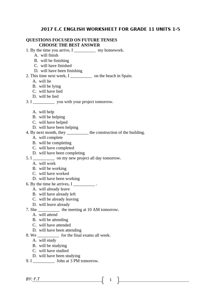 Grade 11 English Future Tenses Worksheet | PDF | Water Cycle ...