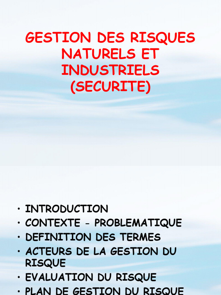 Gestion des Risques Naturels et Industriels | PDF | Risque | Gestion ...