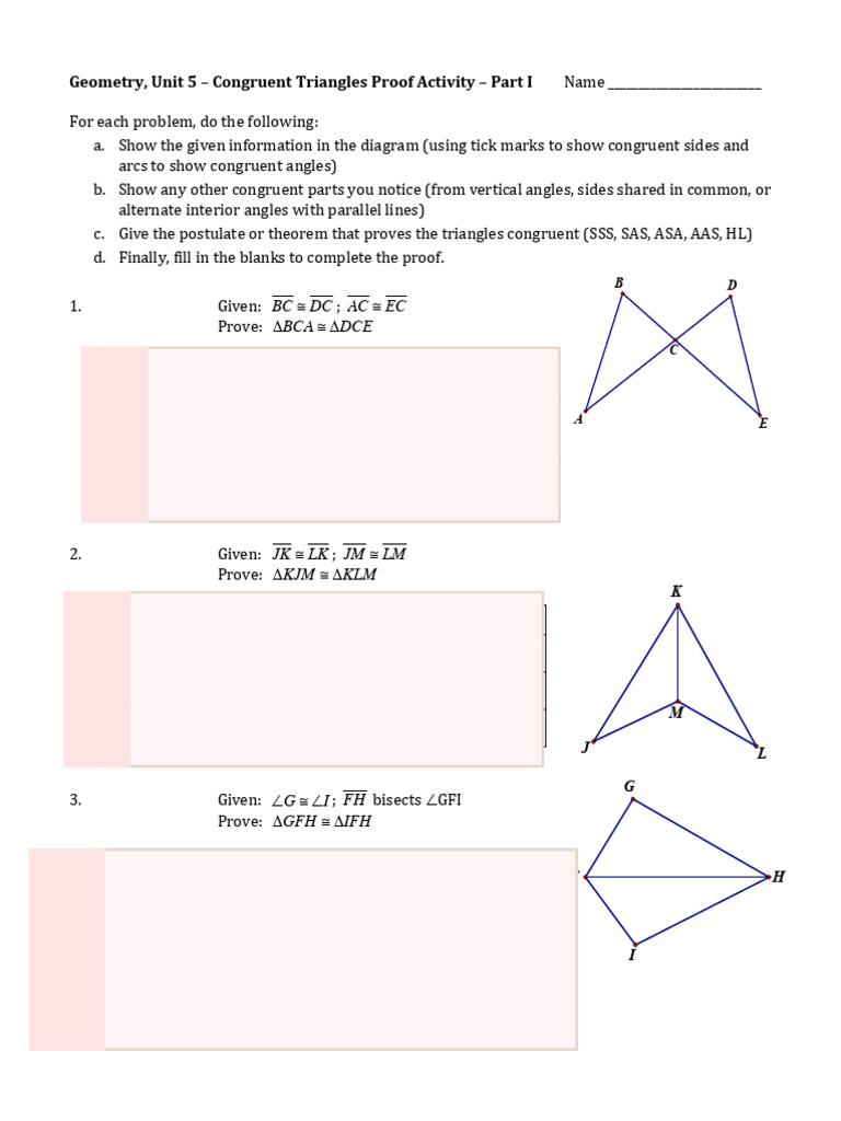 Congruent Triangles Proof Activity | PDF | Mathematics | Elementary ...