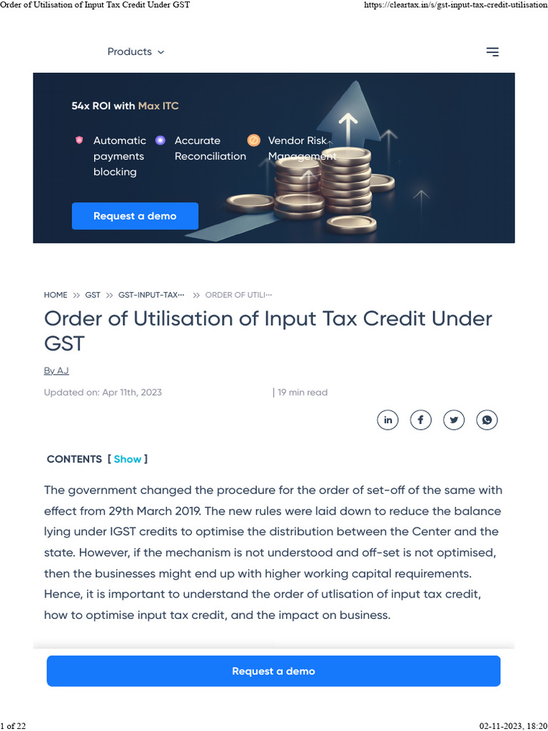GST Input Tax Credit Utilisation Guide | PDF | Taxes | Tax Credit