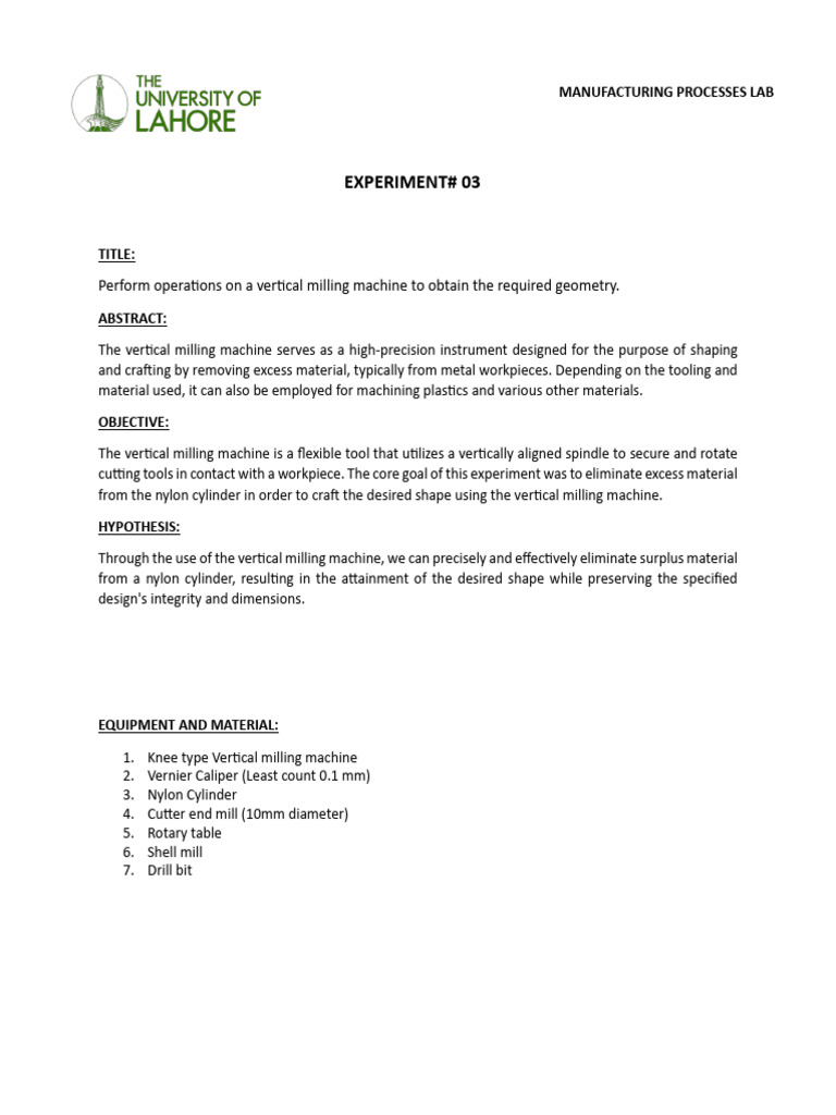 exp 03 (1) | PDF | Machining | Equipment