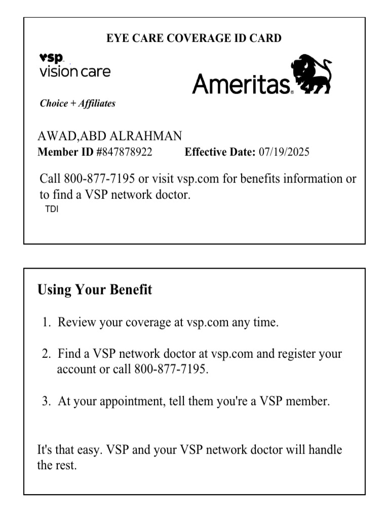 VSP Eye Care Coverage ID Card Guide | PDF