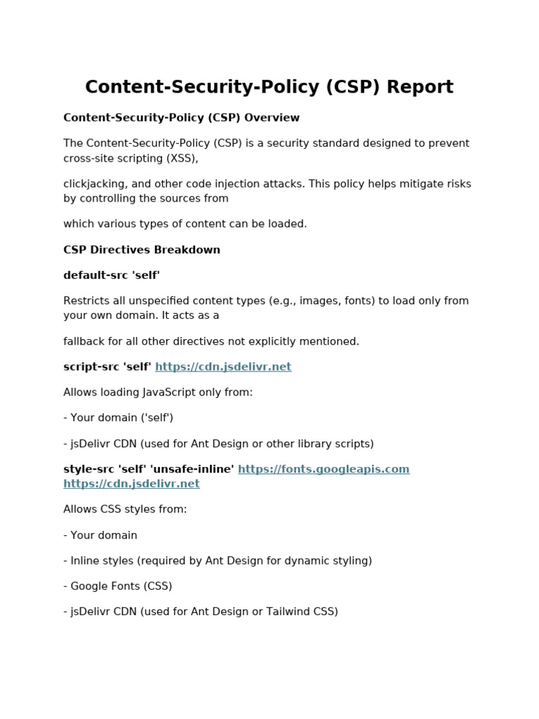 Content Security Policy (CSP) Report | PDF | Internet | Cyberspace
