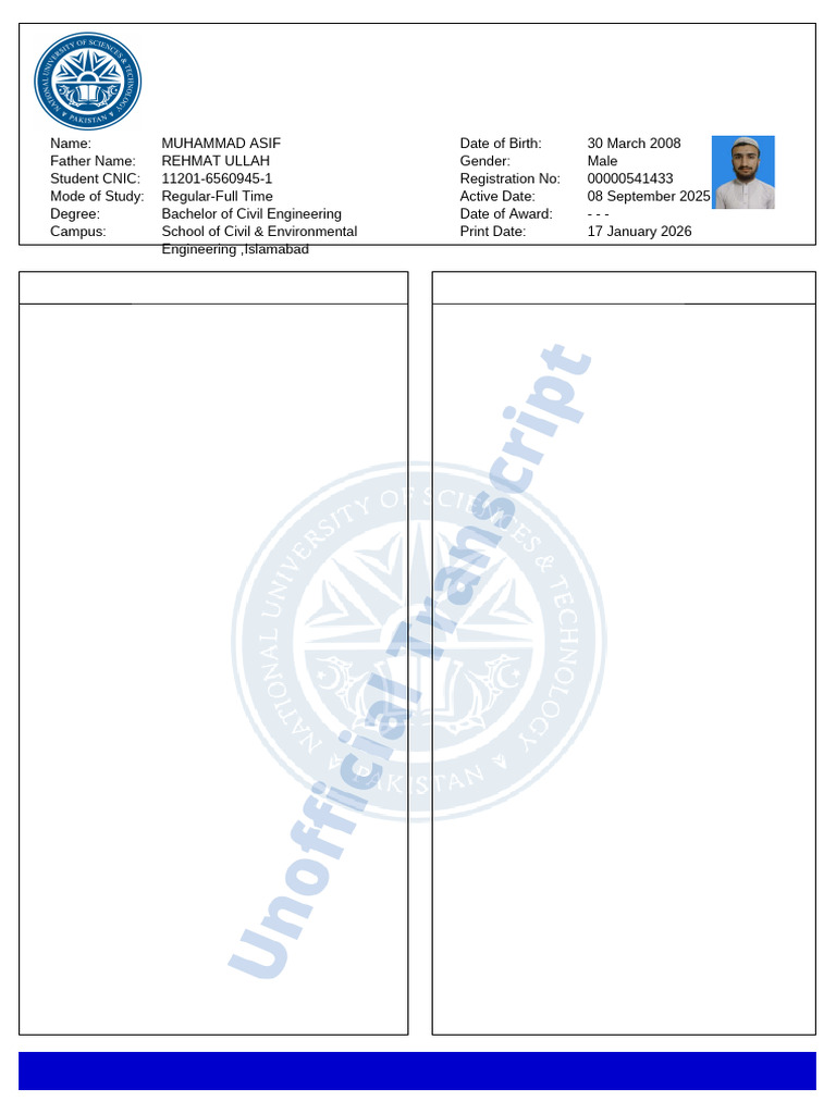 Muhammad Asif's Civil Engineering Transcript | PDF