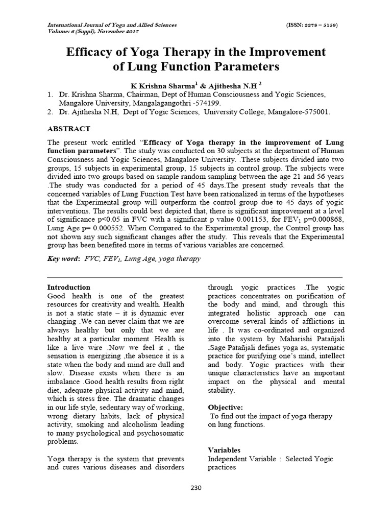 Yoga Therapy's Impact on Lung Function | PDF