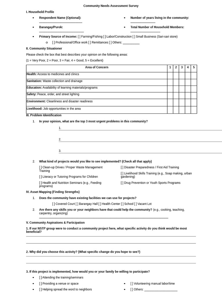 Community Needs Assessment Survey Template | PDF | Community