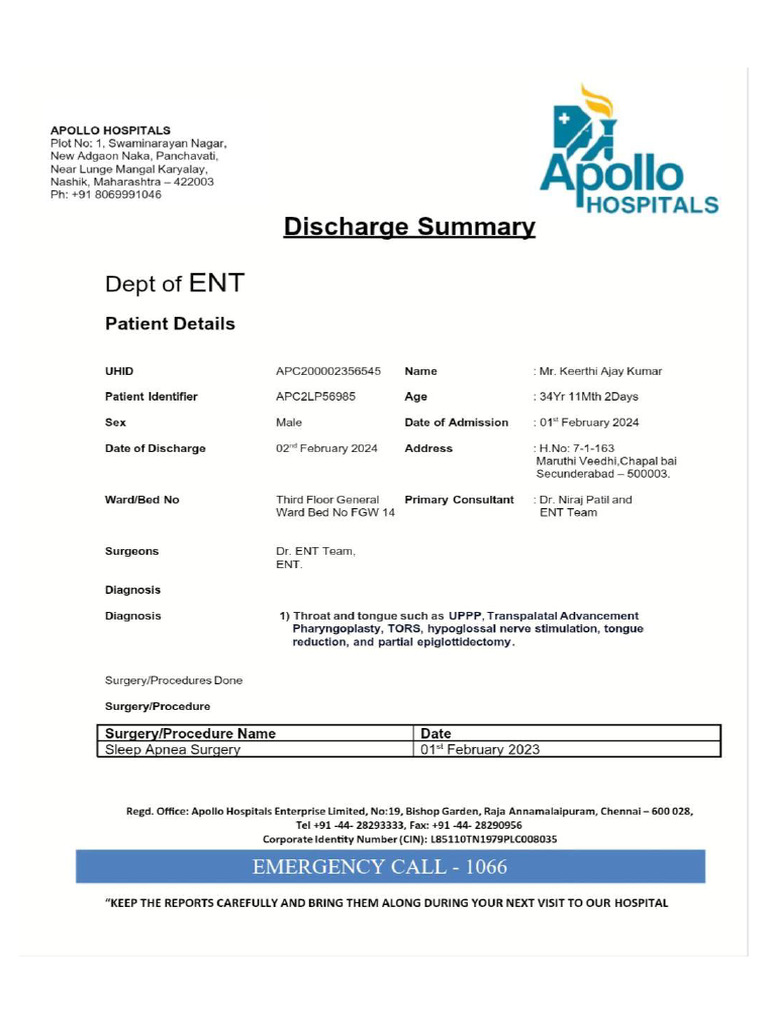 Apollo Hospital Discharge Summary | PDF