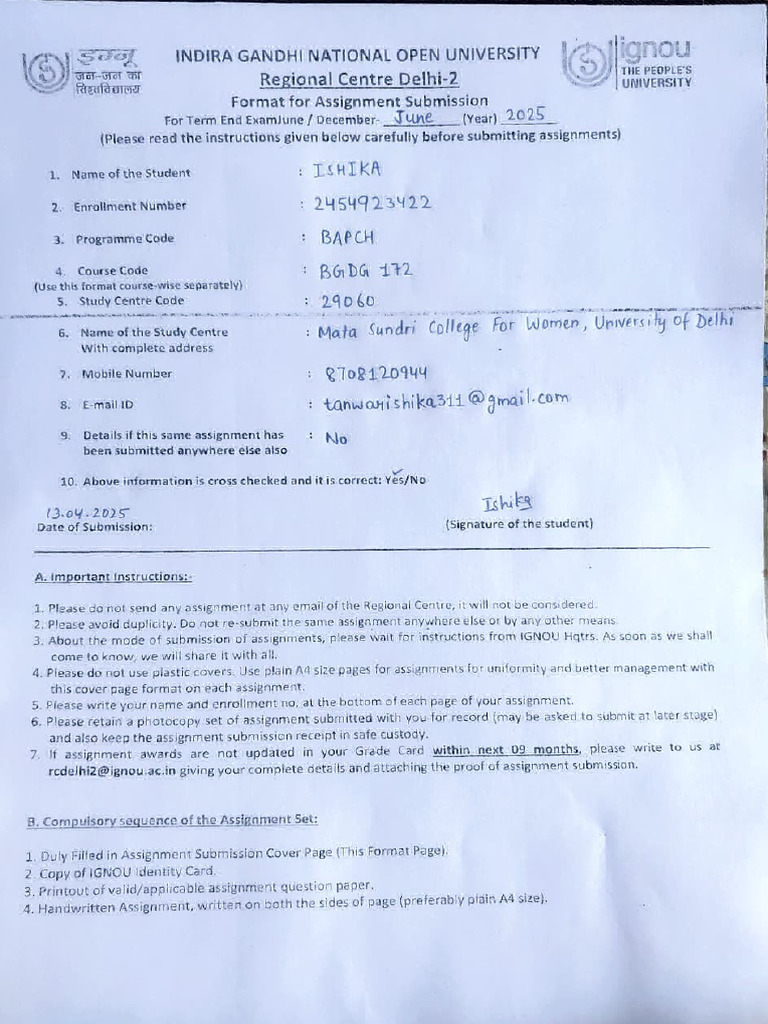 IGNOU Assignment Submission Guidelines | PDF | Social Ideologies | Gender
