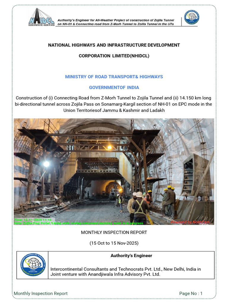 Monthly Inspection Report From 15 Oct To 15 Nov 2025 | PDF | Road ...