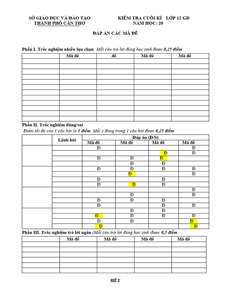Dap An - Toan - GDTX - KT Hki - 2025 - 2026 | PDF