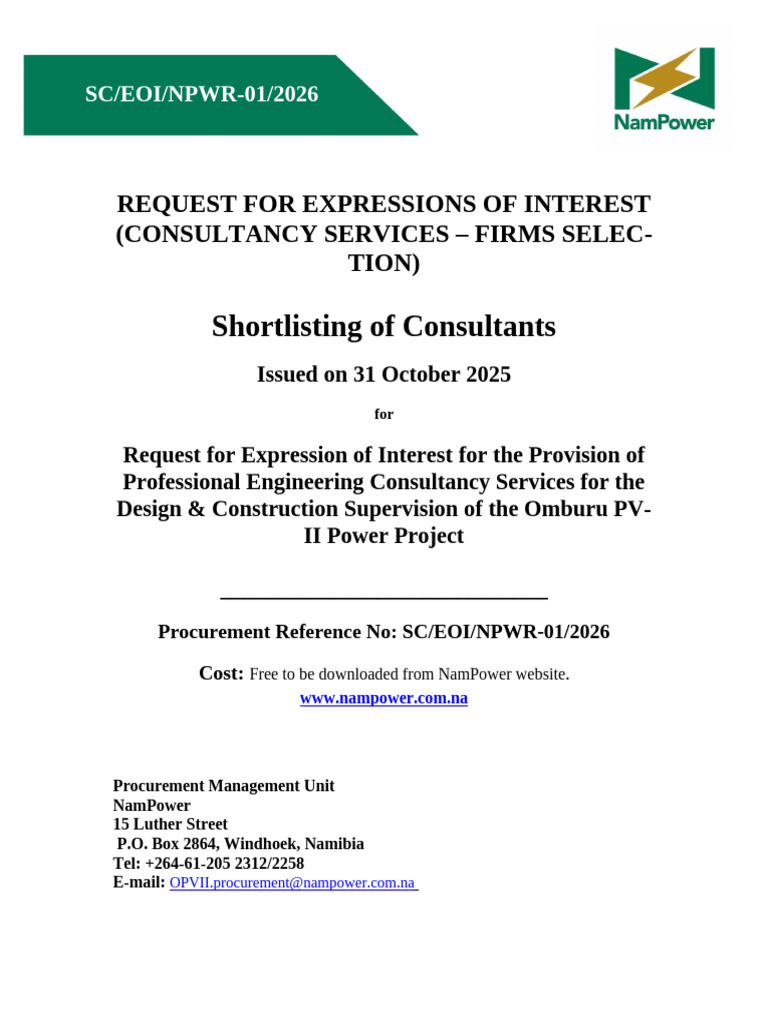 EOI for Omburu PV-II Consultancy Services | PDF | Photovoltaics