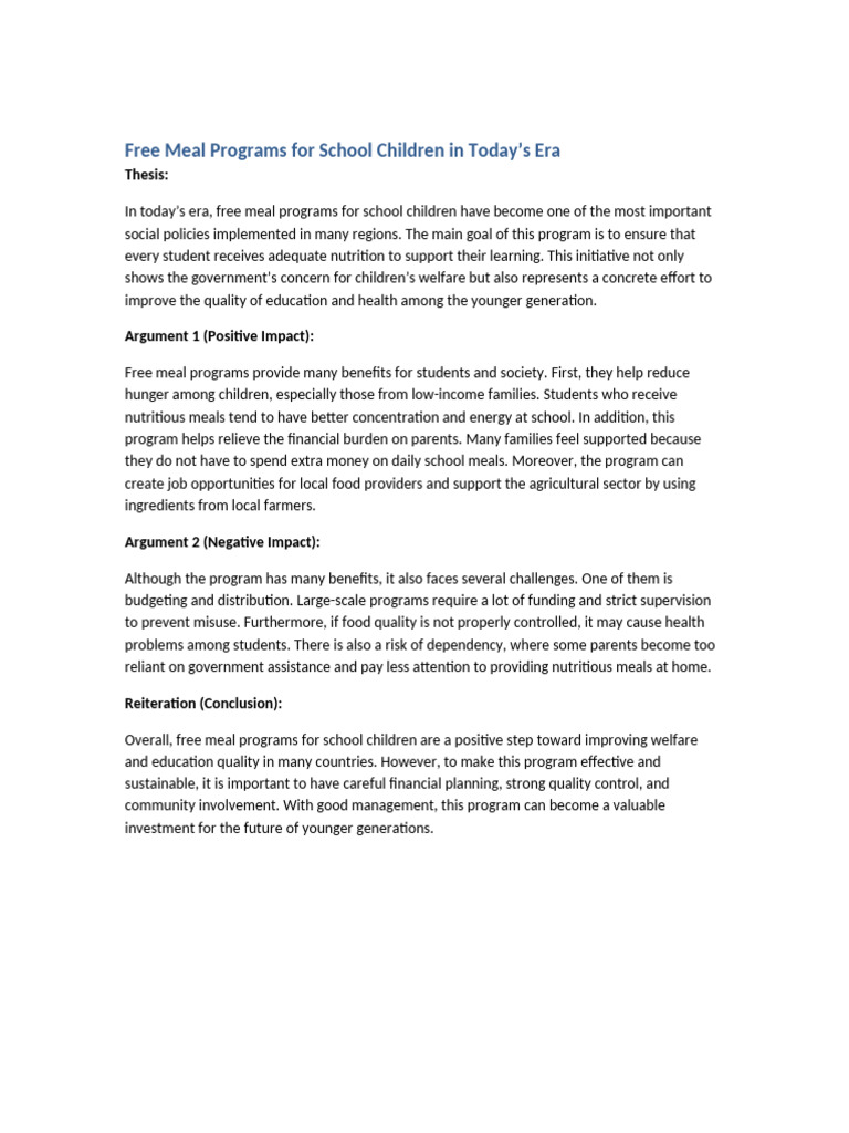 Free Meal Programs for School Kids | PDF