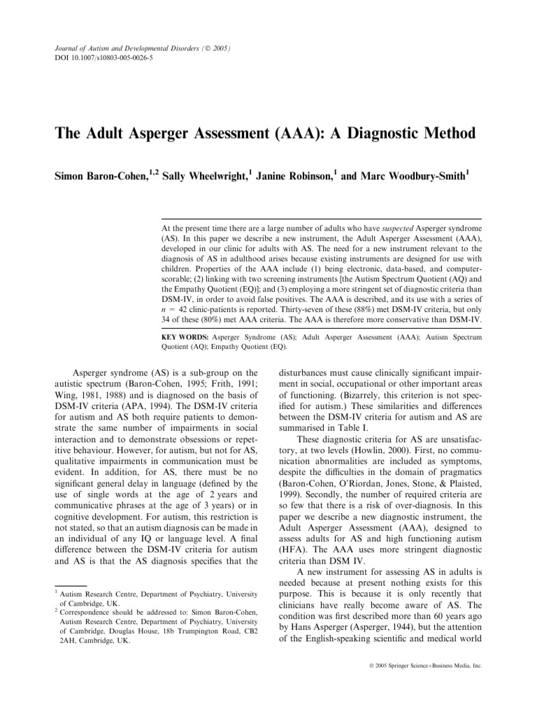 Adult Asperger Assessment Tool Overview | PDF | Asperger Syndrome ...