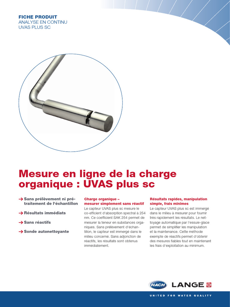 Capteur UVAS Plus SC pour Charge Organique | PDF