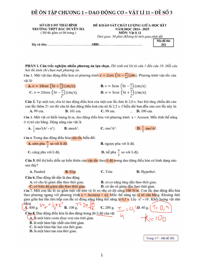 Hs - de Kiem Tra Thu So 3 - Vat Li 11 | PDF