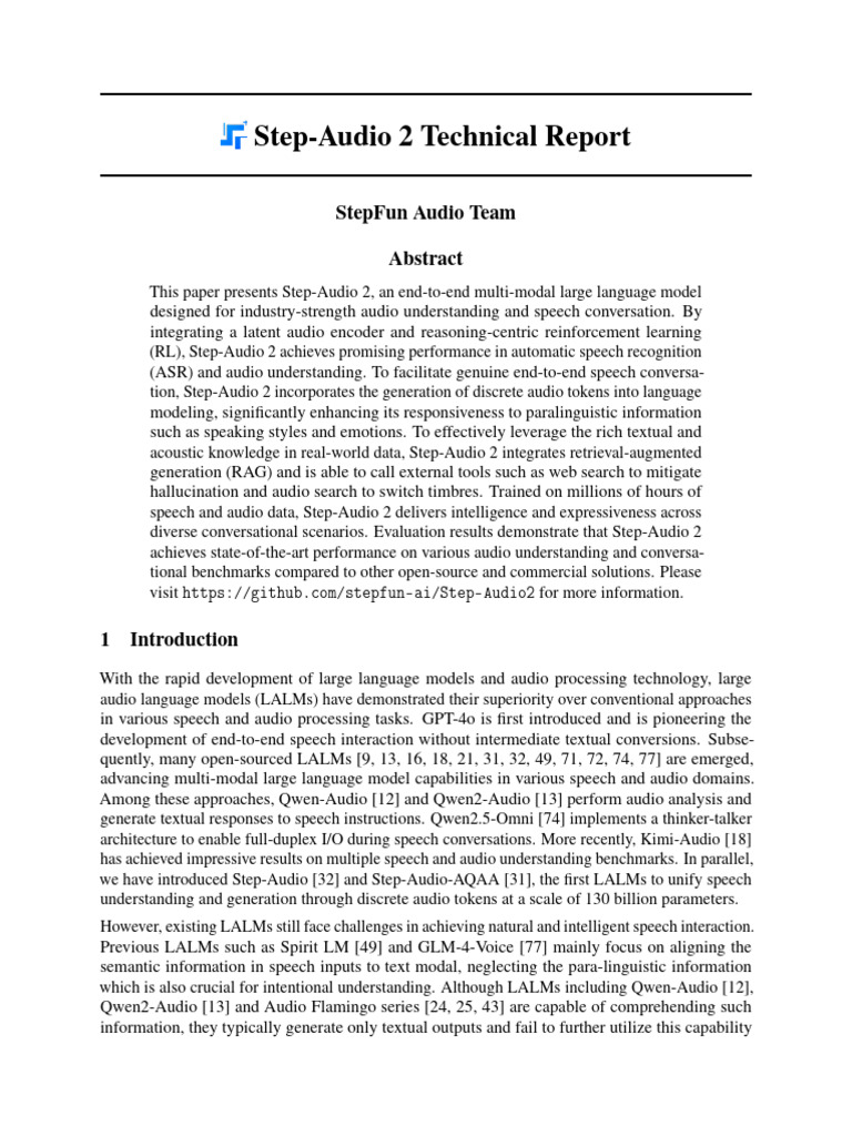 Step-Audio 2: Advanced Audio Model | PDF | Speech Recognition | Speech ...