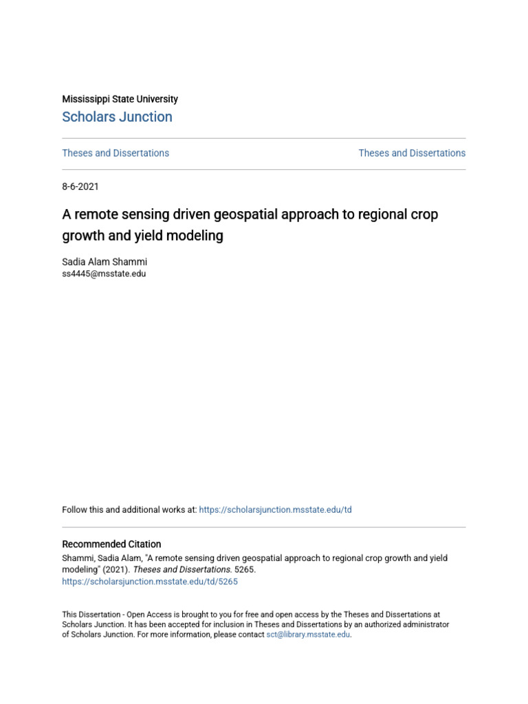Remote Sensing in Crop Yield Modeling | PDF | Errors And Residuals ...