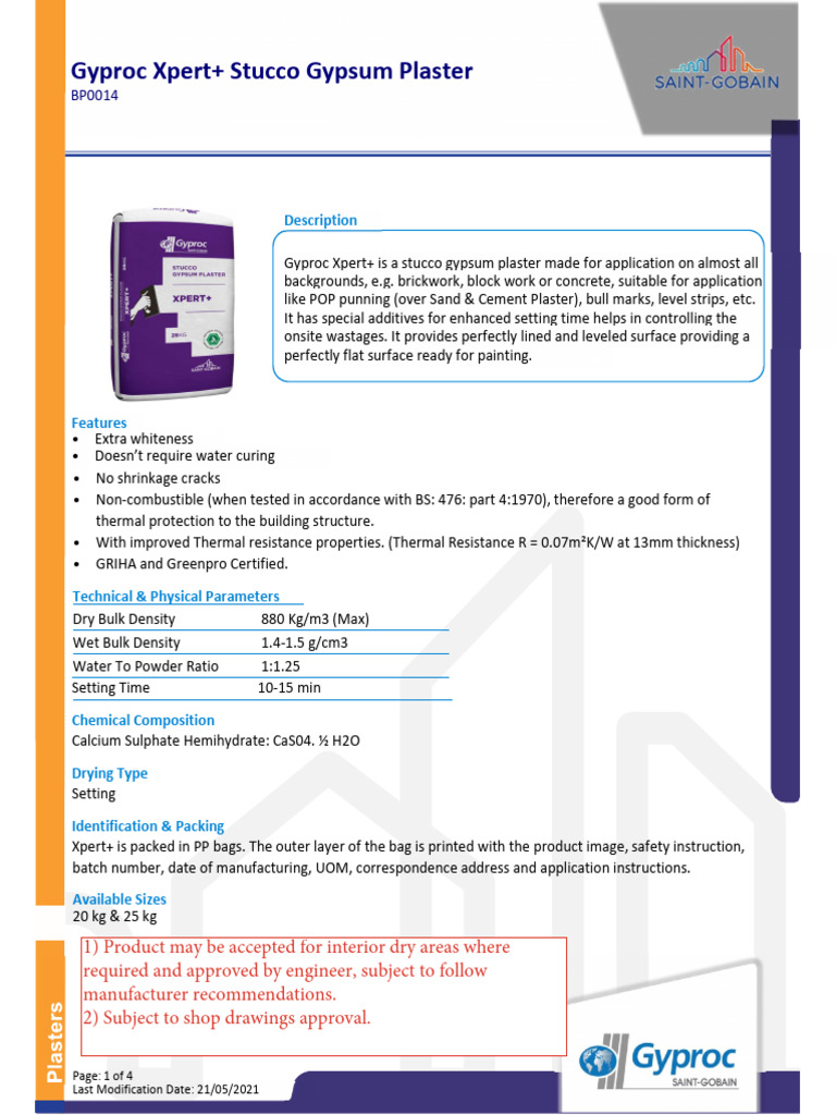 Gyproc Xpert+ _Facade Comments | PDF | Plaster | Drywall