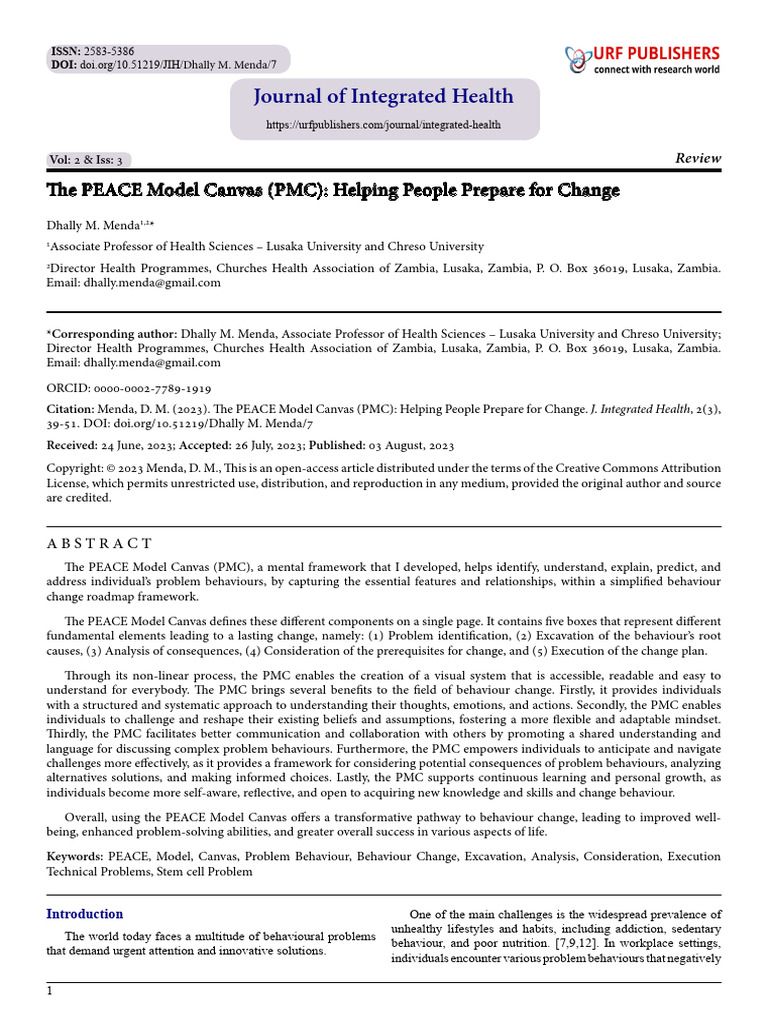 PEACE Model Canvas for Behavior Change | PDF | Behavior | Motivational