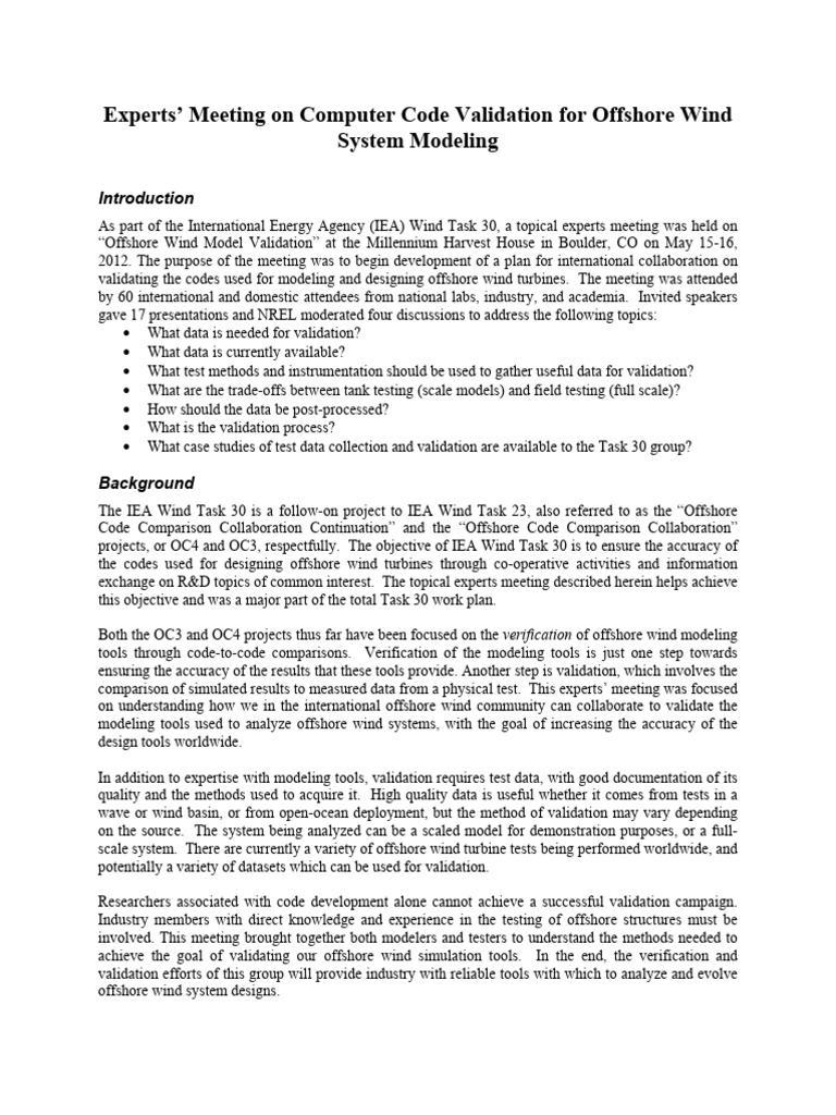 Offshore Wind Code Validation Meeting Summary | PDF | Verification And ...