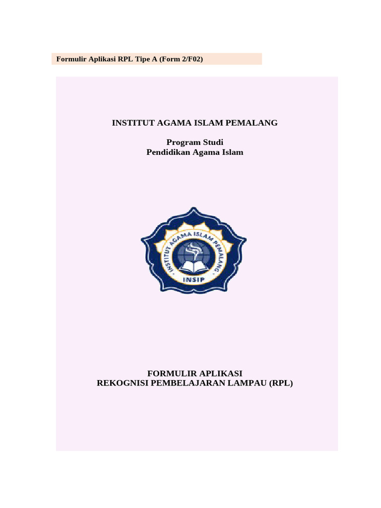 Formulir RPL Tipe A Pendidikan Islam | PDF