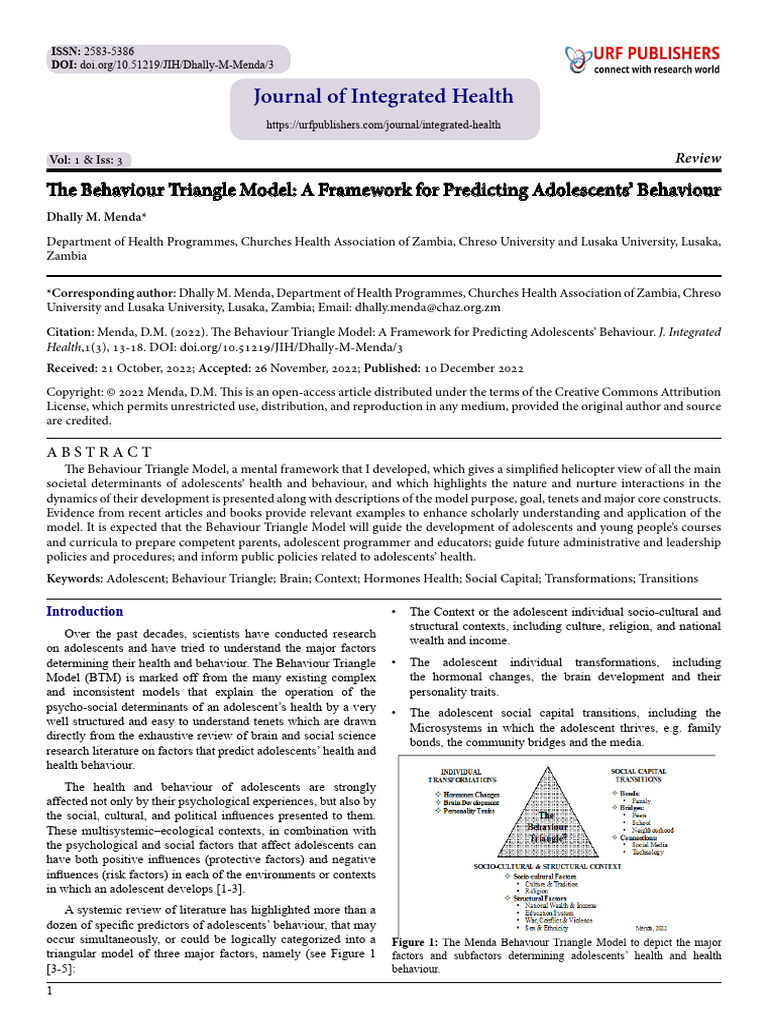 Behaviour Triangle Model for Youth Health | PDF | Adolescence | Puberty
