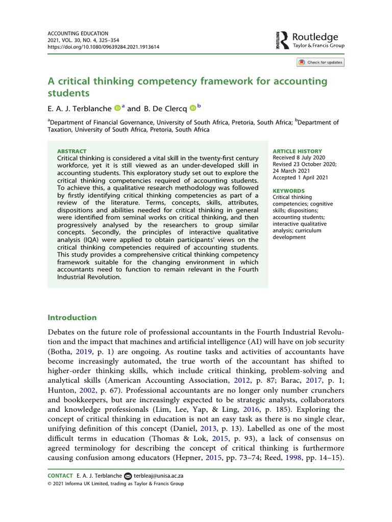 Critical Thinking Framework for Accountants | PDF | Critical Thinking ...