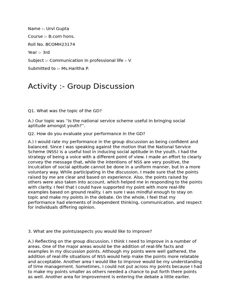Group Discussion Sec | PDF | Experience | Psychology
