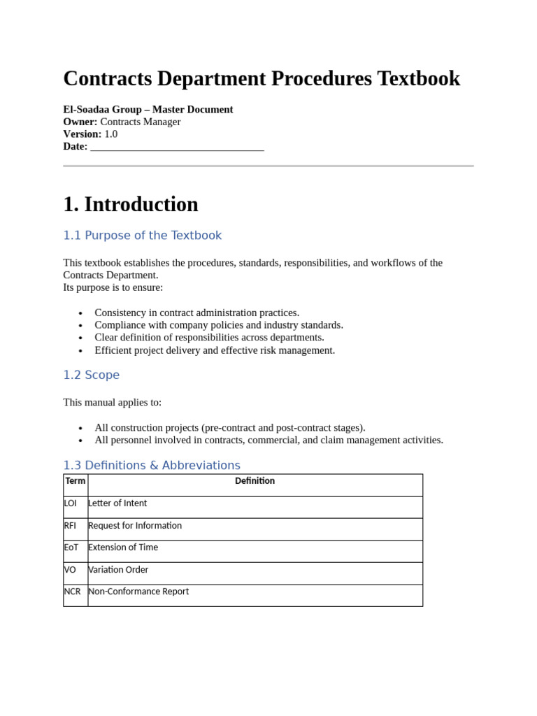 Contracts Department Procedures Manual | PDF | Risk | Request For ...