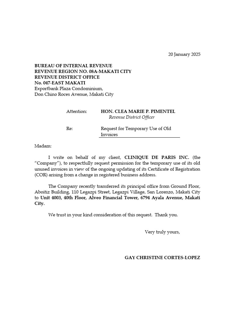 Request for Temporary Use of Invoices | PDF