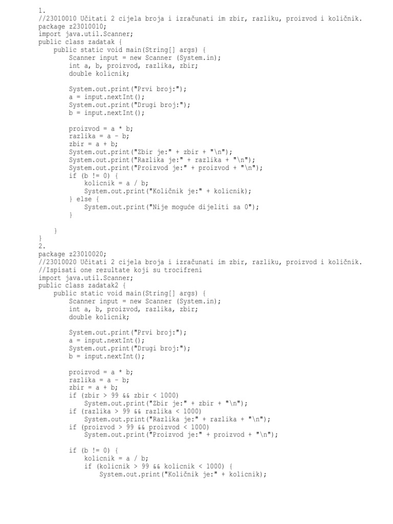 Programski Jezik Java Zadaci | PDF