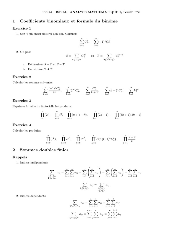 Ise l1 Ana Math 1 Td2 | PDF | Algebra | Mathematical Concepts