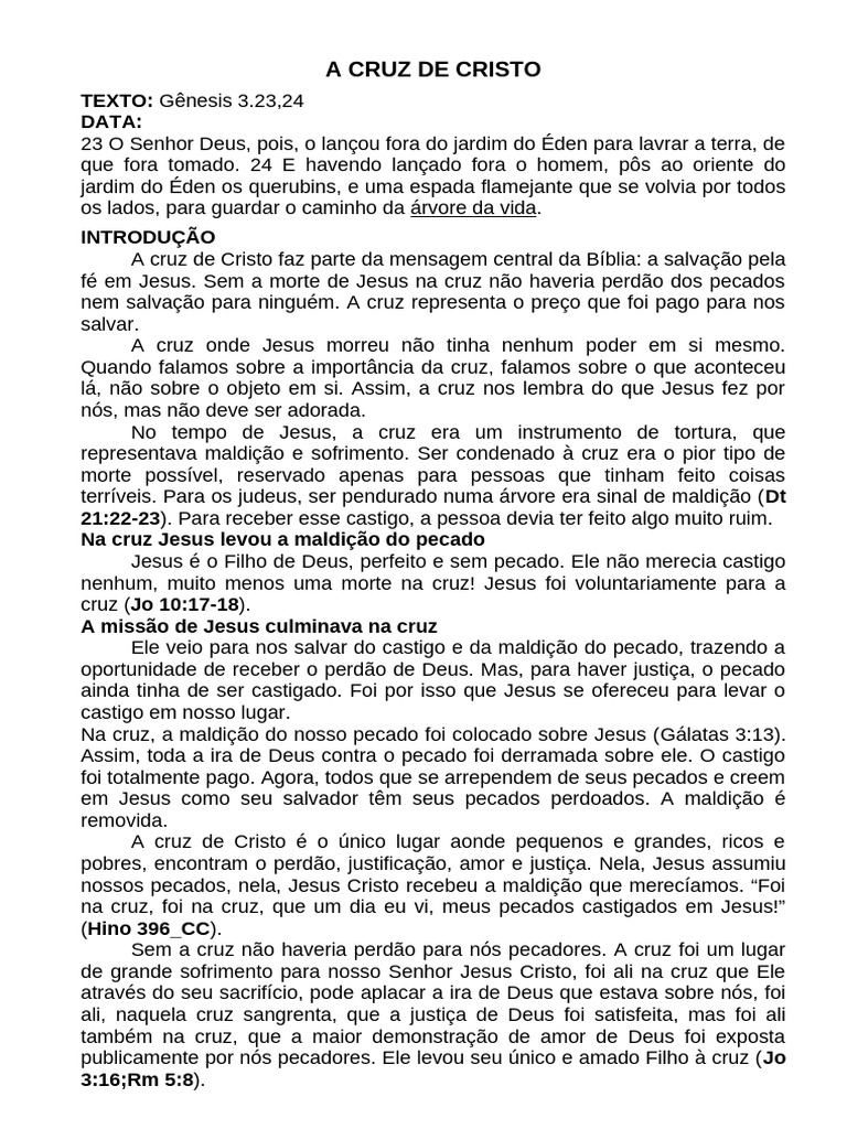 A CRUZ DE CRISTO_Gênesis 3.23,24 | PDF | Pecado | Jesus