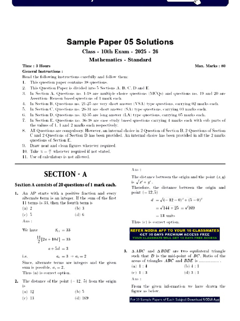 Maths, Sample Paper - 5 | PDF