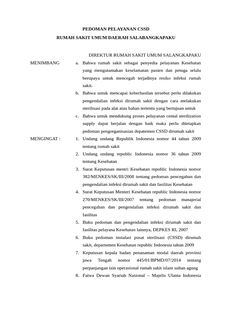 Pedoman Pelayanan CSSD | PDF