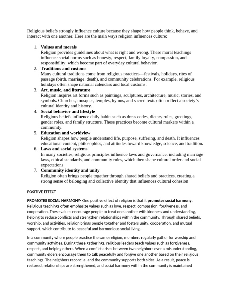 Positive Negartive Effect of Religion | PDF | Value (Ethics) | Traditions