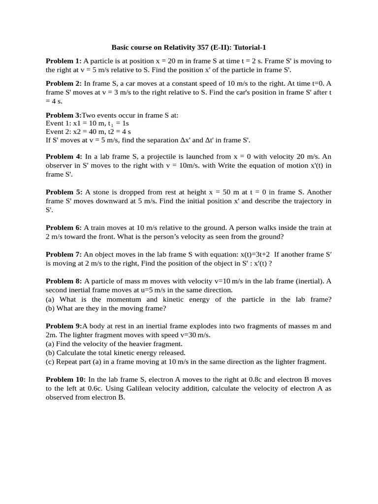 Relativity Tut1 | PDF