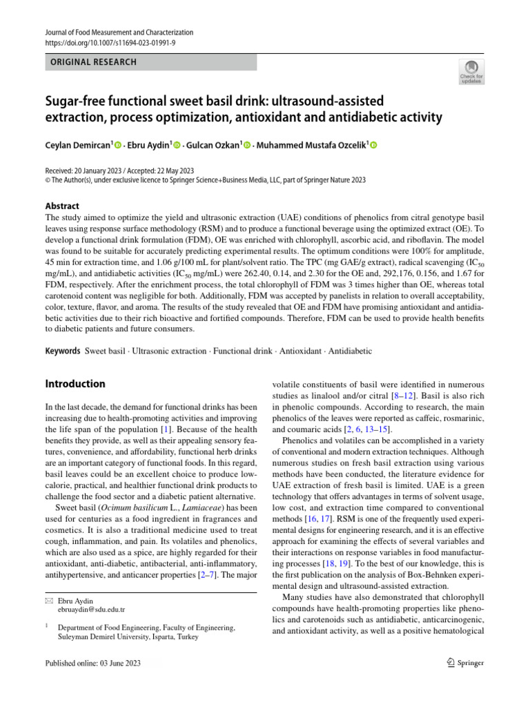 Sugar-Free Basil Drink: Antioxidant & Antidiabetic | PDF | High ...
