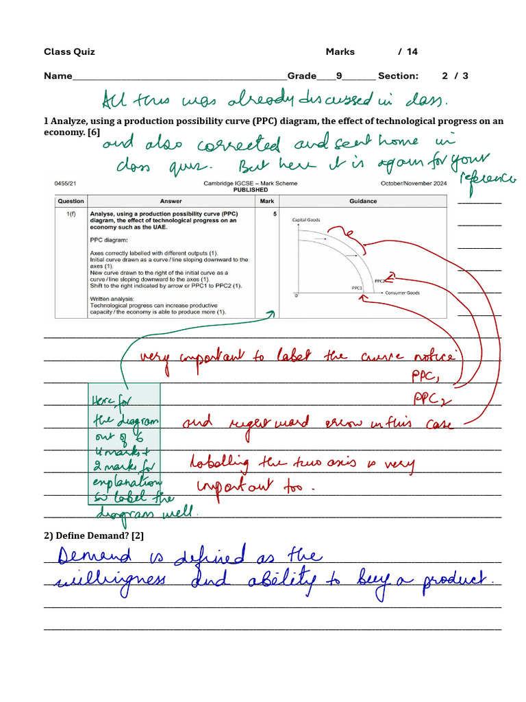 Class Quiz on Demand and PPC Analysis | PDF | Demand | Economics