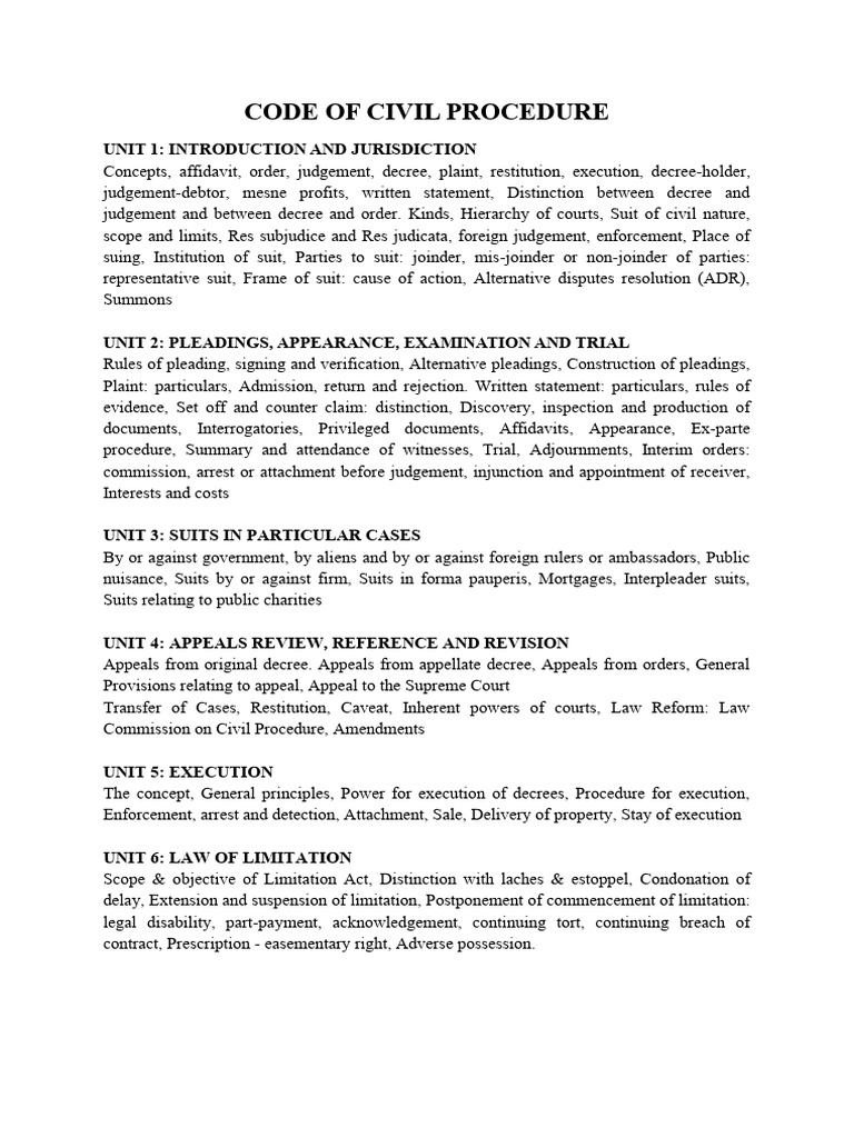 Code of Civil Procedure Syllabus | PDF