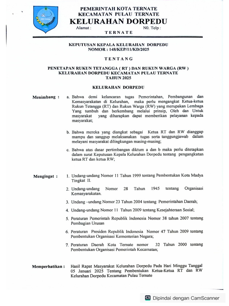 Sk Rt Rw Kel.dorpedu | PDF