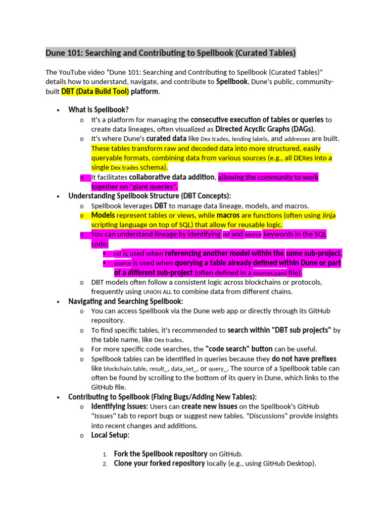 Dune Spellbook: Search & Contribute Guide | PDF | Sql | Data