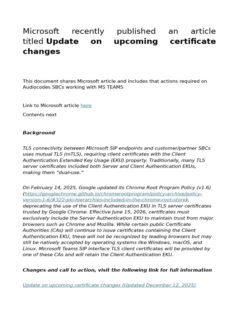 Microsoft Teams Certificate Changes Guide | PDF | Public Key ...