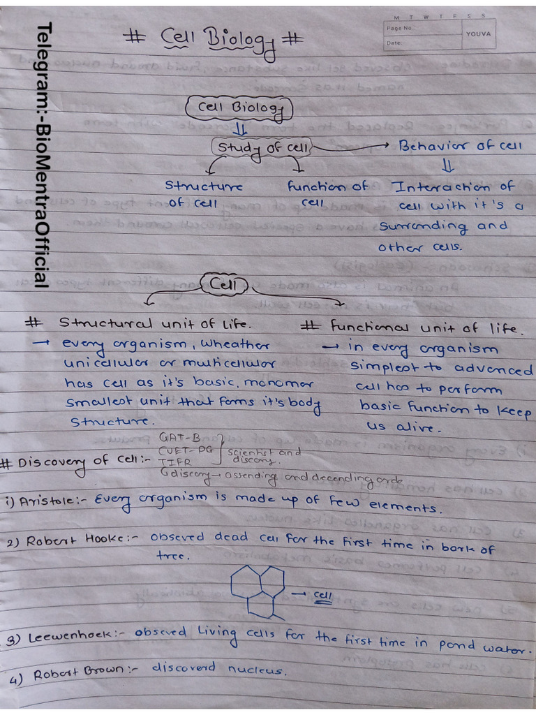 Cell Biology Handwritten Notes | PDF