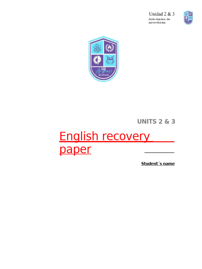 English Recovery Plan for Units 2 & 3 | PDF | Learning | Cognition