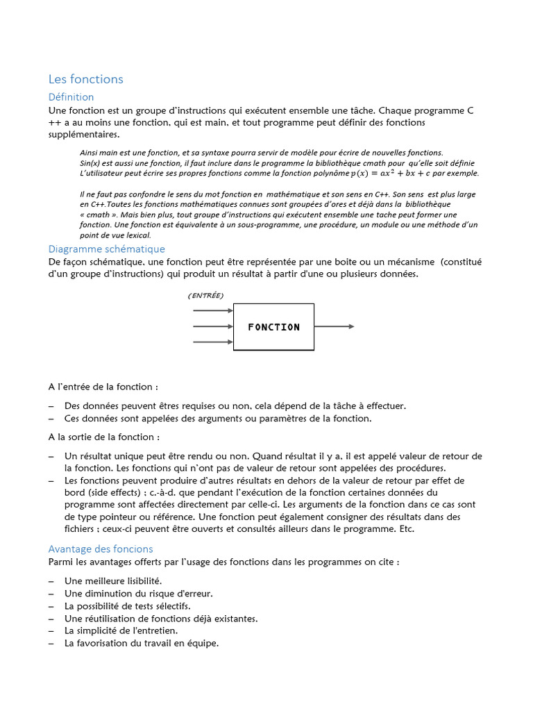 Introduction aux fonctions en C++ | PDF | C ++ | Programme informatique