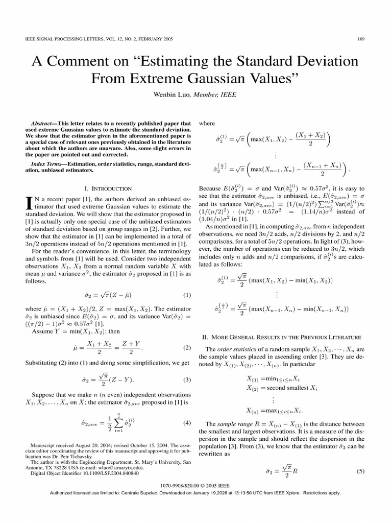 A Comment On - Estimating The Standard Deviation From Extreme Gaussian ...