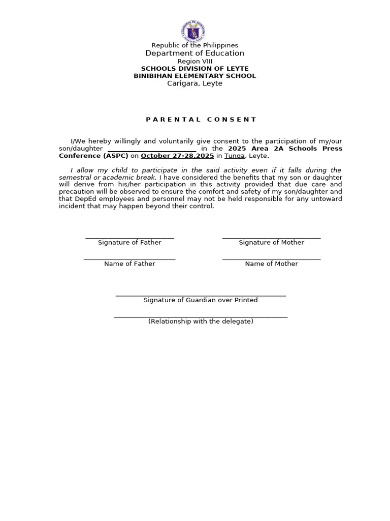 Parental Consent for ASPC Participation | PDF