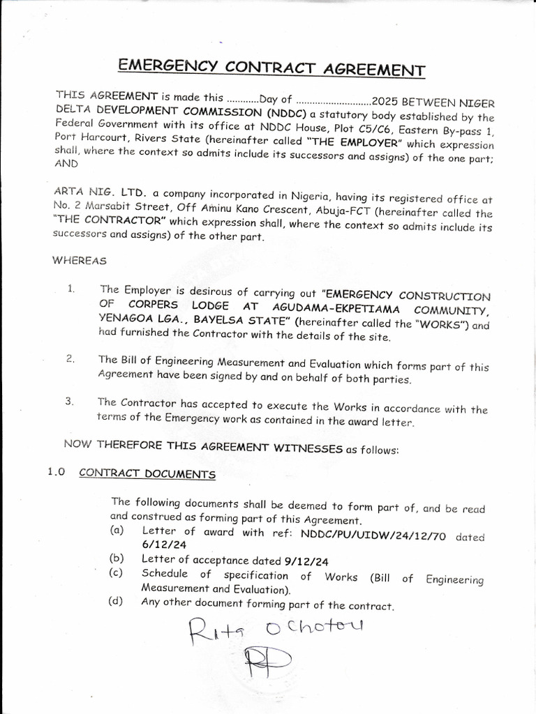 Emergency Contract for Corpers Lodge Construction | PDF